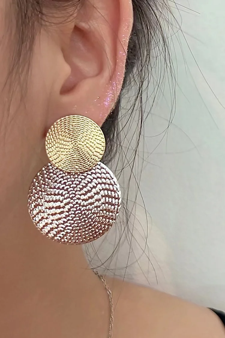 Colorblock Textured Round Two-Layered Dangle Earrings