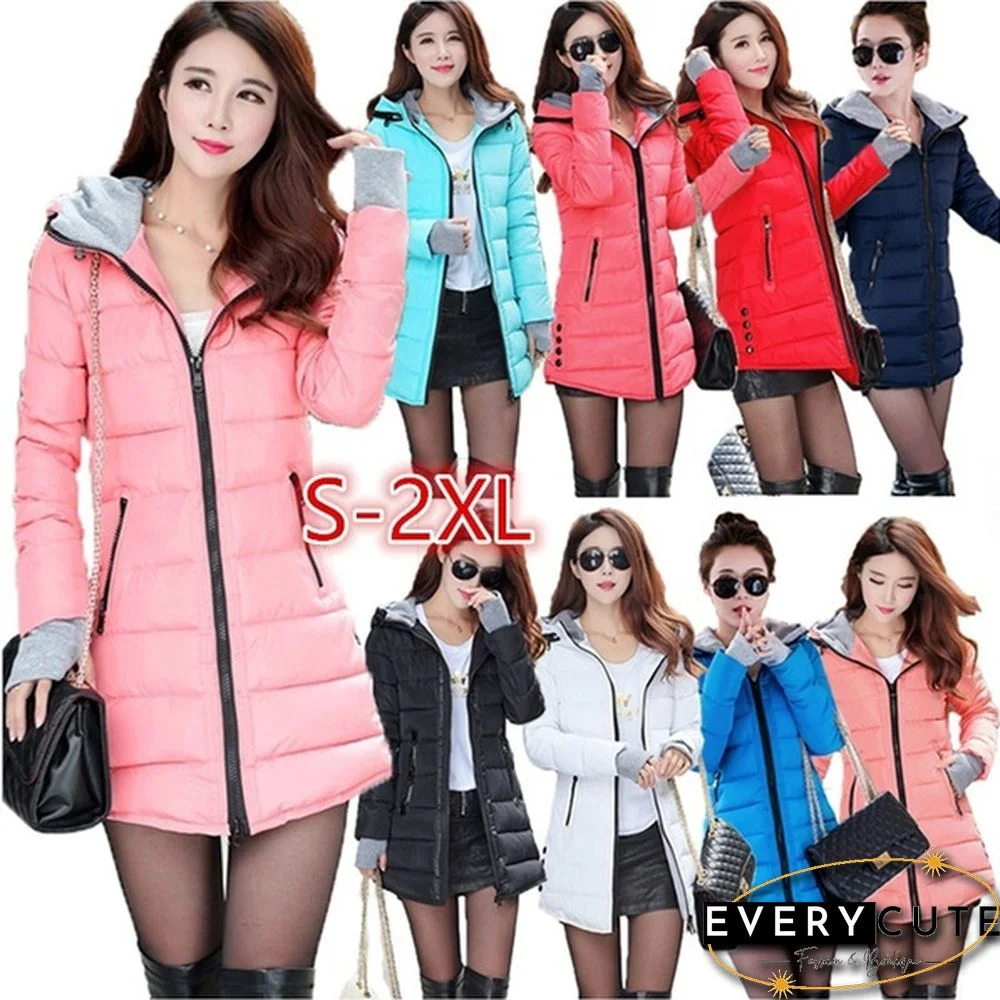 Womens Fashion Thicken Warm Slim Long Coat Hooded Cotton Padded Quilted Puffer Jacket