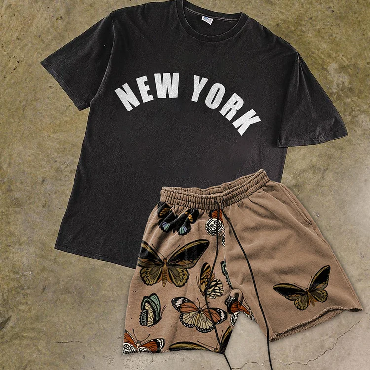Vintage New York Graphic T-Shirt Butterfly Shorts Set