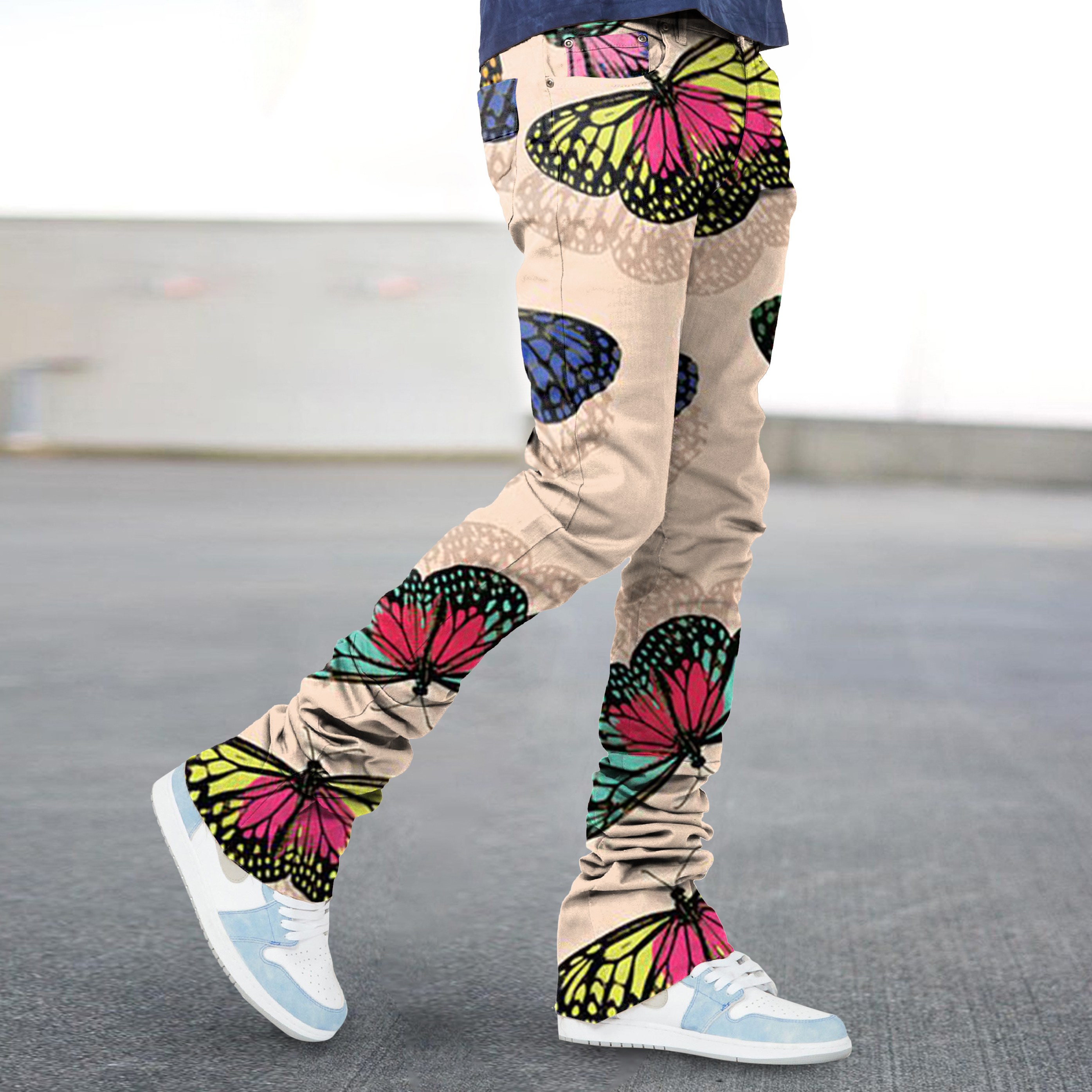 Street Retro Butterfly Pile Pants Jeans