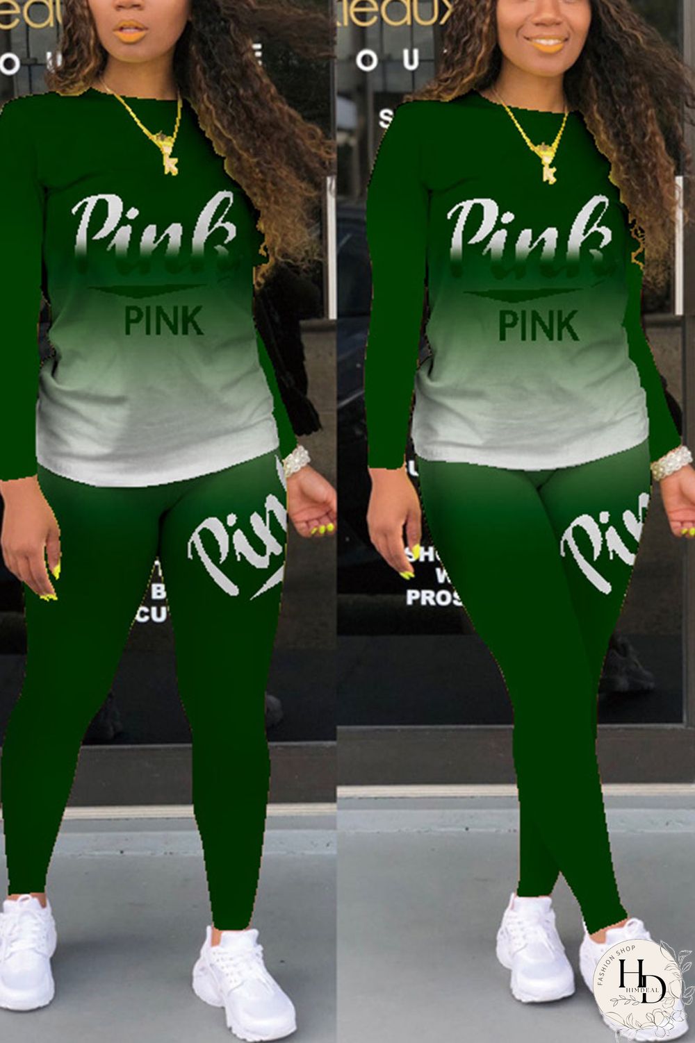 Red Casual Print Letter O Neck Long Sleeve Two Pieces