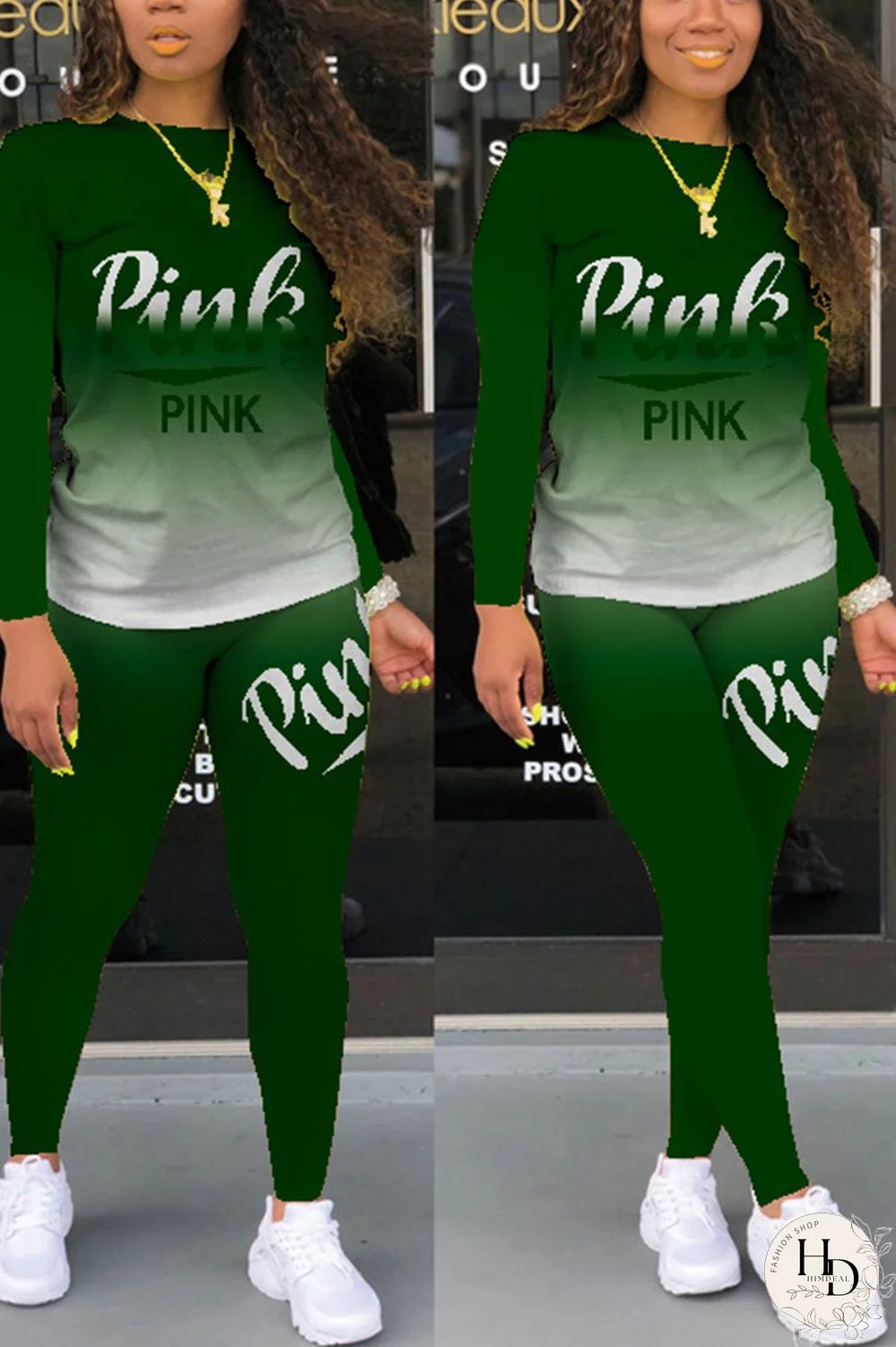 Red Casual Print Letter O Neck Long Sleeve Two Pieces