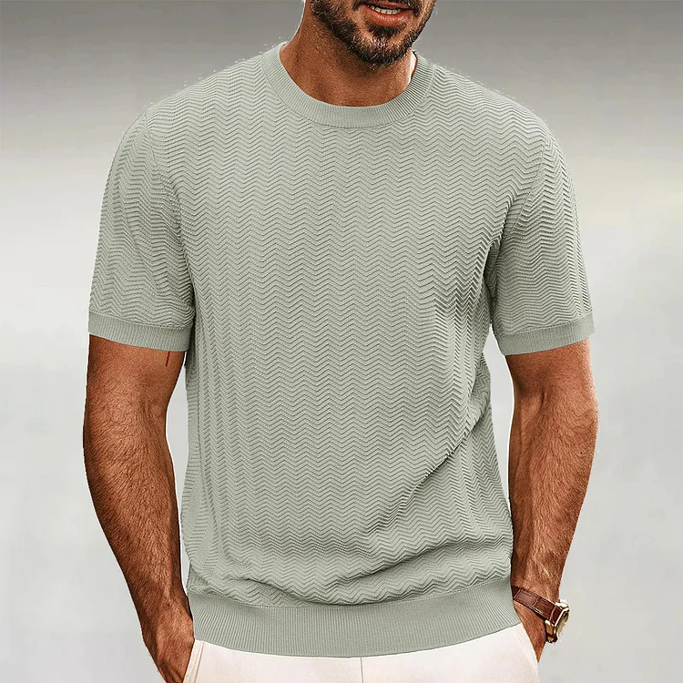 Men's Crew Neck Short Sleeve Hollow Textured Knit T-Shirt
