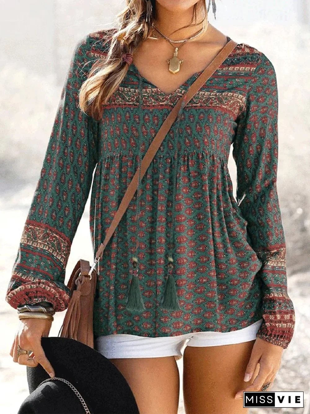 boho print panelled top