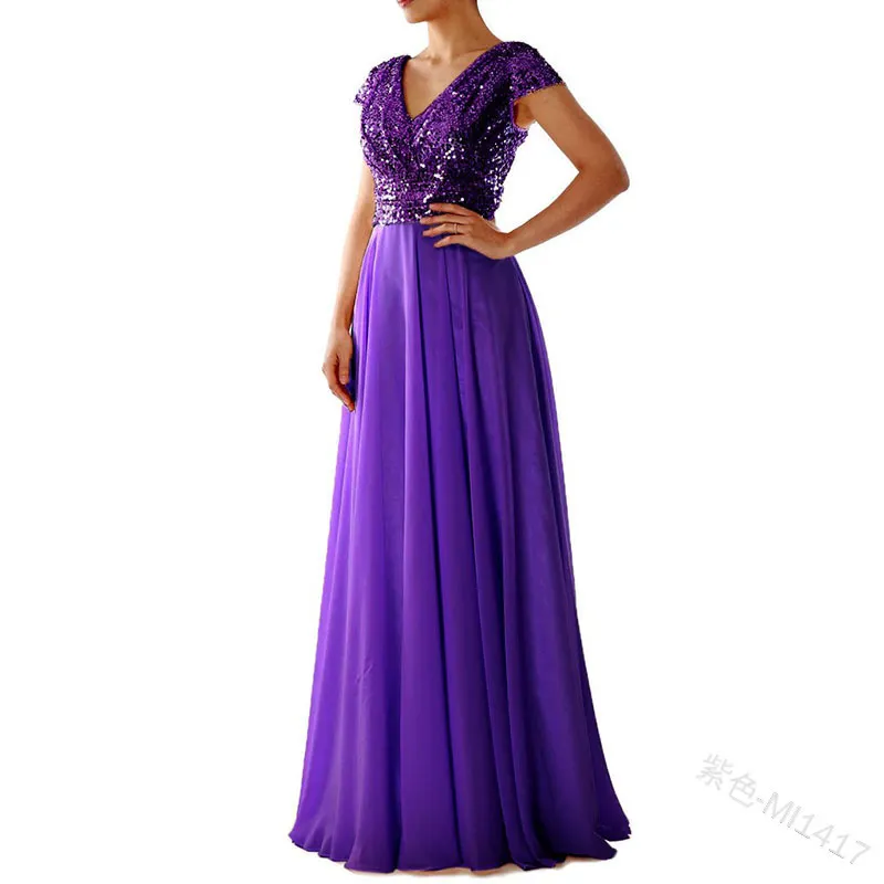 Brownm Brownm New Spring And Summer Women's Sleeveless Dress V-Necked Bright Film Temperament Chiffon Splicing Evening Dress