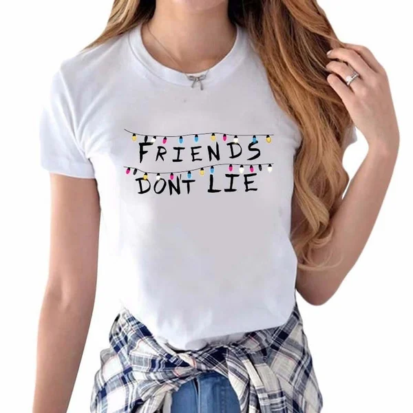 Stranger Things Women T-Shirt Friends Don'T Lie Letter Print Short Sleeve T Shirts