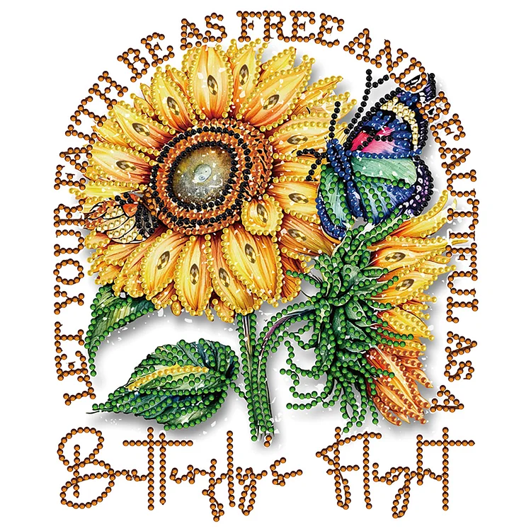 Butterfly Sunflower Calligraphy And Painting 30*30CM (Canvas) Special Drill Diamond Painting gbfke