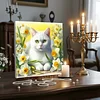Framed Diamond Painting - Full Round Drill - White Cat (25x25cm)