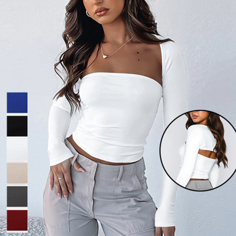 Y2K Fashion New Women's Sexy Tube Top Waist T-shirt Long-sleeved Tight Blouse Two-piece Set Women's Bm Top