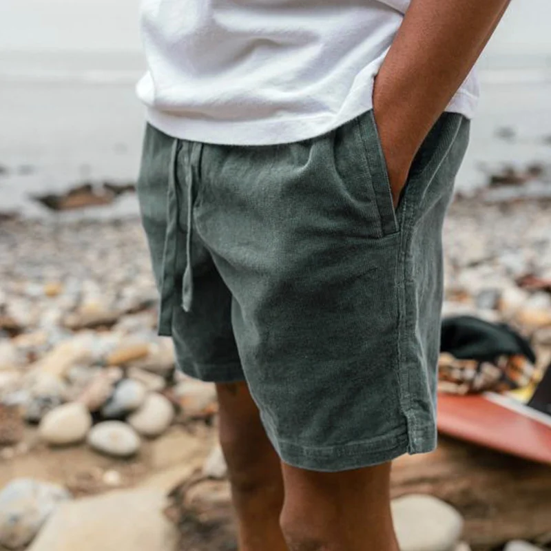 Men's Shorts Retro Corduroy 5 Inch Shorts Surf Beach Fish Shorts Everyday Casual Green、、URBENIE