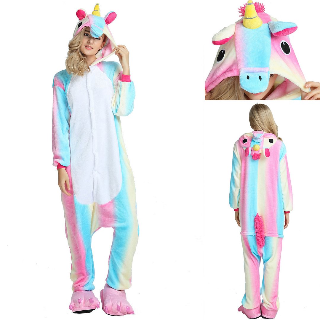 Lilac Rainbow Unicorn Kigurumi Onesies Pajamas Sleepwear-Pajamasbuy