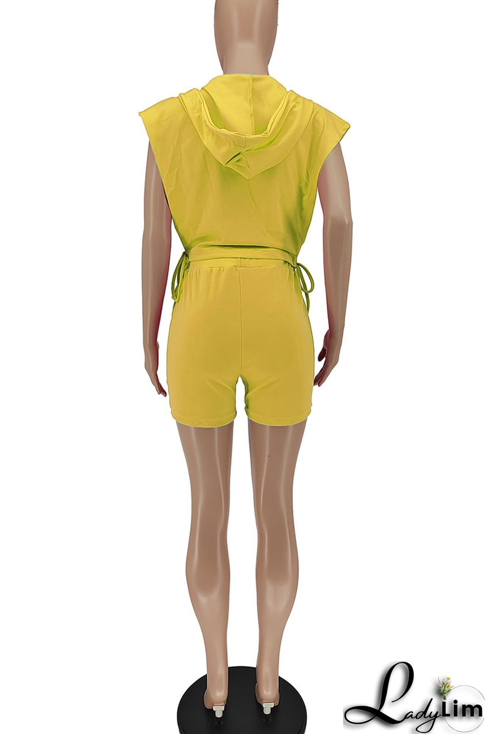 Rose Red Sexy Solid Split Joint Zipper Hooded Collar Sleeveless Two Pieces