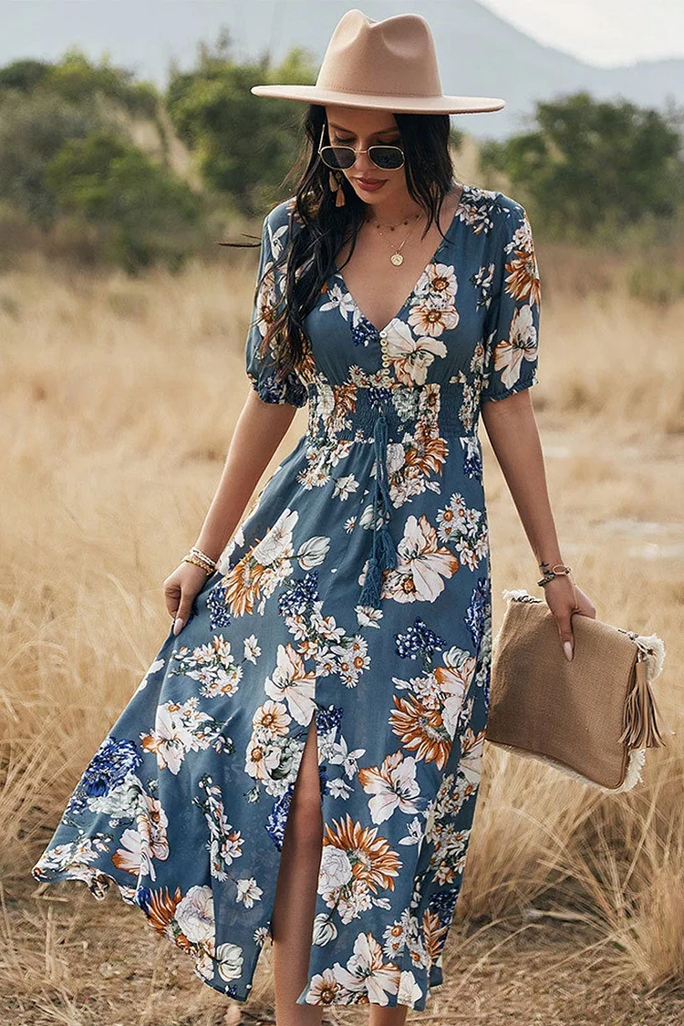 Luditu Midi Dress, Sundress, Canna in Blue