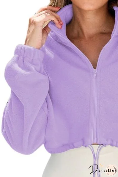 Drawstring Zip Up Dropped Shoulder Outerwear