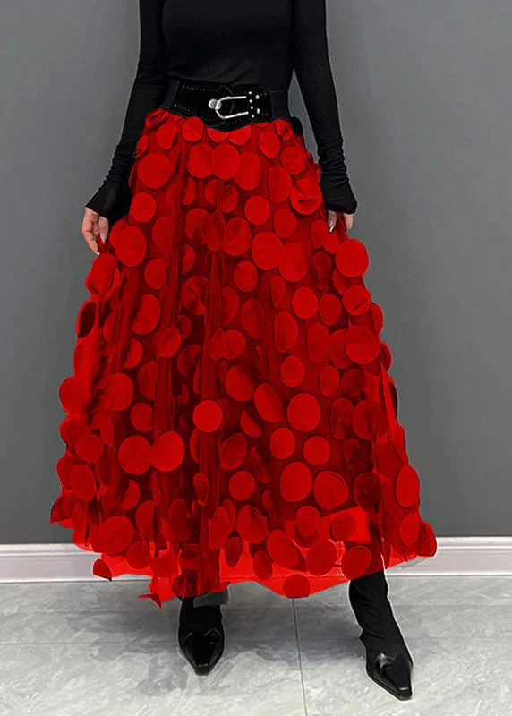 Elegant Red Dot Patchwork Tulle Skirt Fall