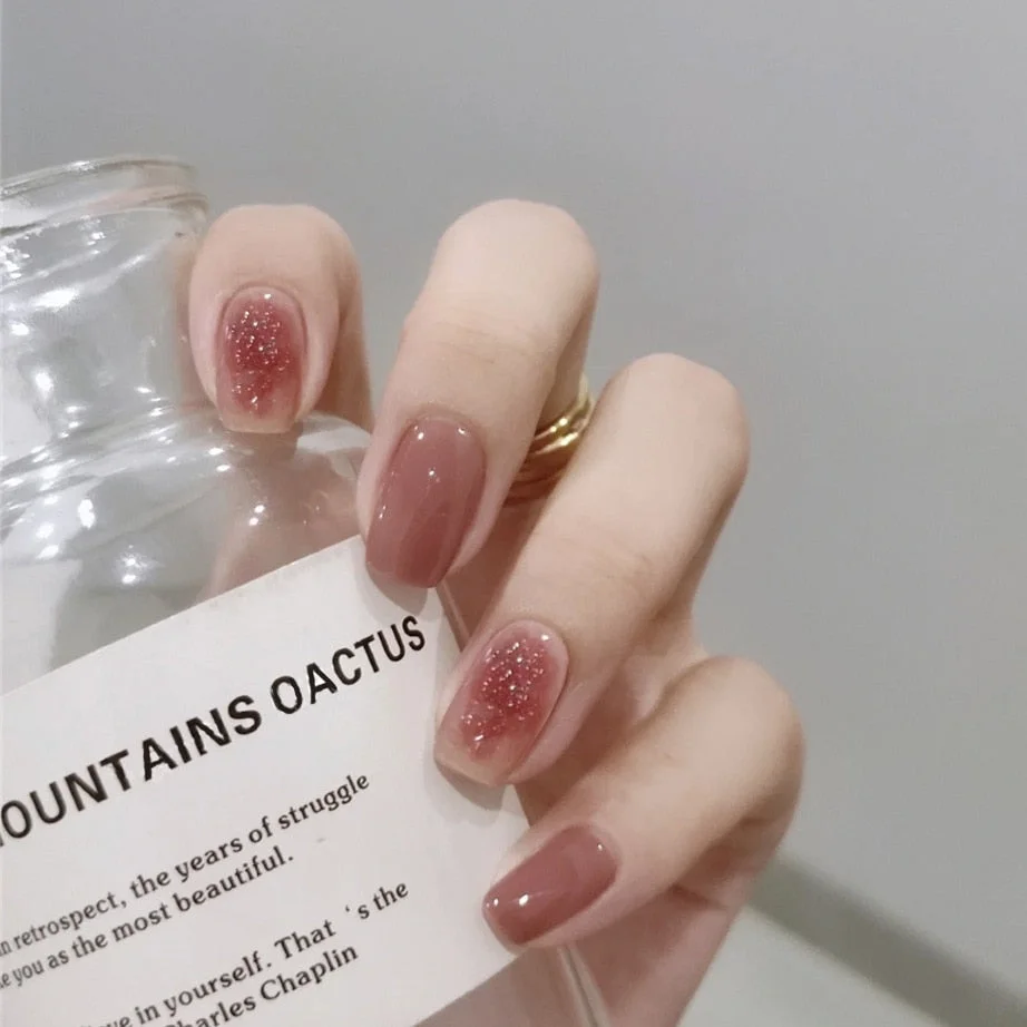 24pcs Wholesales Fake Nails For Women Light Color Solid Color Short Nail Tips Fingernail DIY Nail Art False Nails with Glue-Nail Inspo