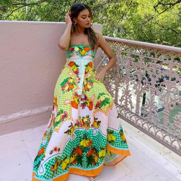 Backless Graffiti Printed Sling Dress