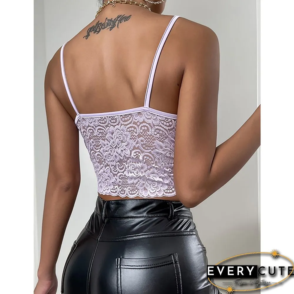 Light Purple Deep V Neck Slim Fit Lace Vest