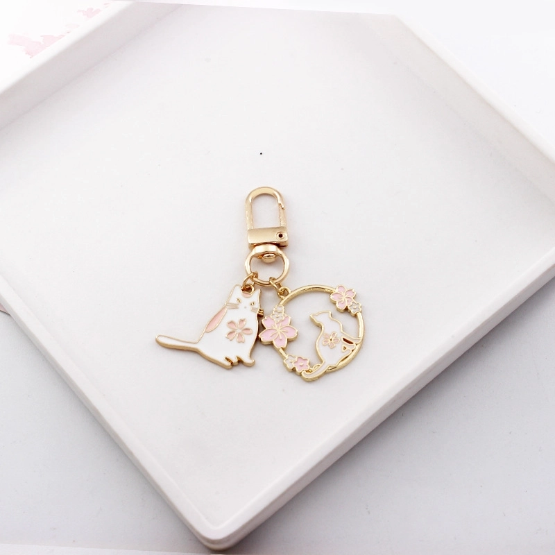 Cute Rabbit Cherry Blossom Cat Zinc Alloy Unisex Keychain