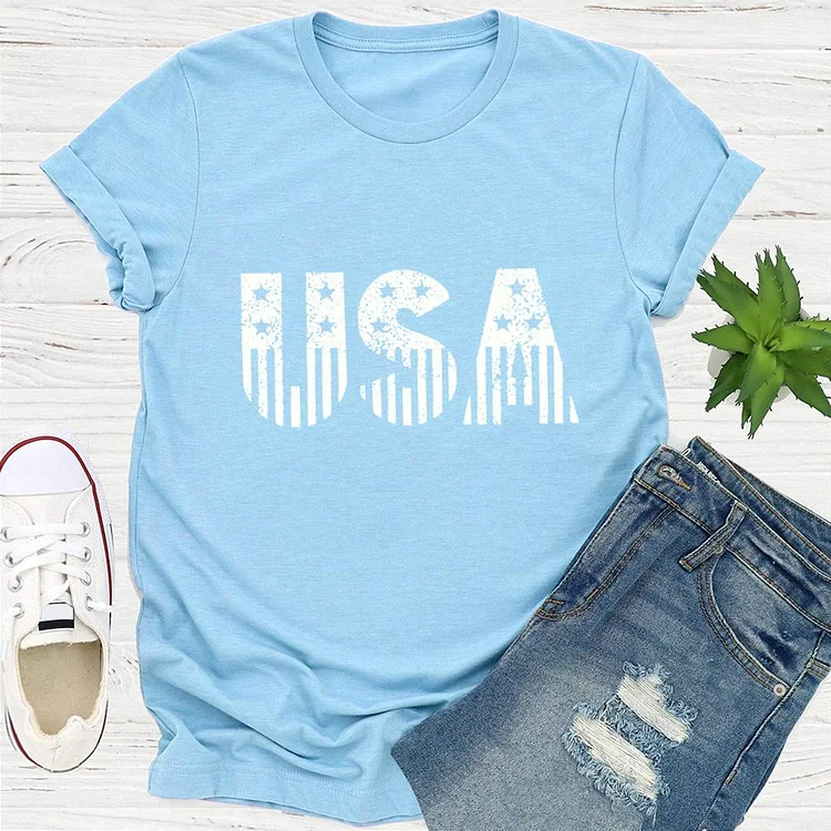 Independence Day Print USA Letter T-shirt Tee-Annaletters