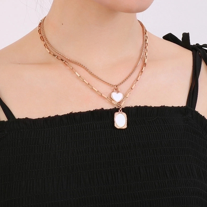 Sweet Heart Shape Stainless Steel 18K Gold Plated Patchwork Layered Necklaces