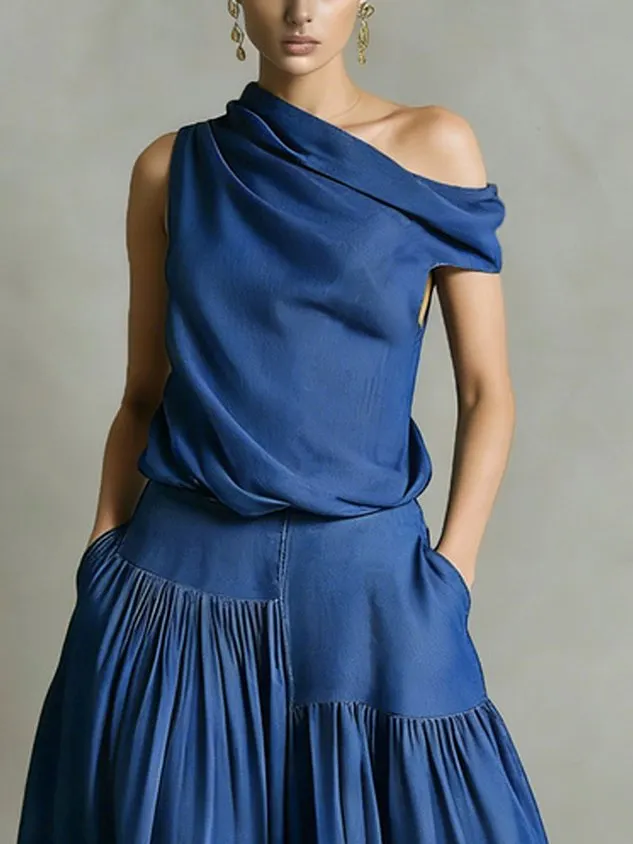 Soft Tencel Denim Casual Plain Asymmetrical Top mysite idetrend