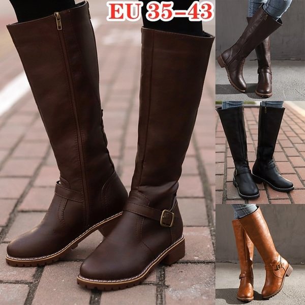 Plus Size Women's Fashion Knee High Boots Knight Boots Cowboy Boots Leather Zipper Boots - Shop Trendy Women's Clothing | LoverChic