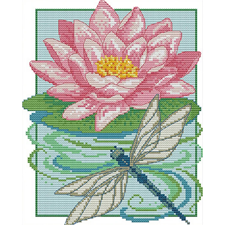 Joy Sunday Dragonfly And Lotus 14CT Stamped Cross Stitch 22*29CM