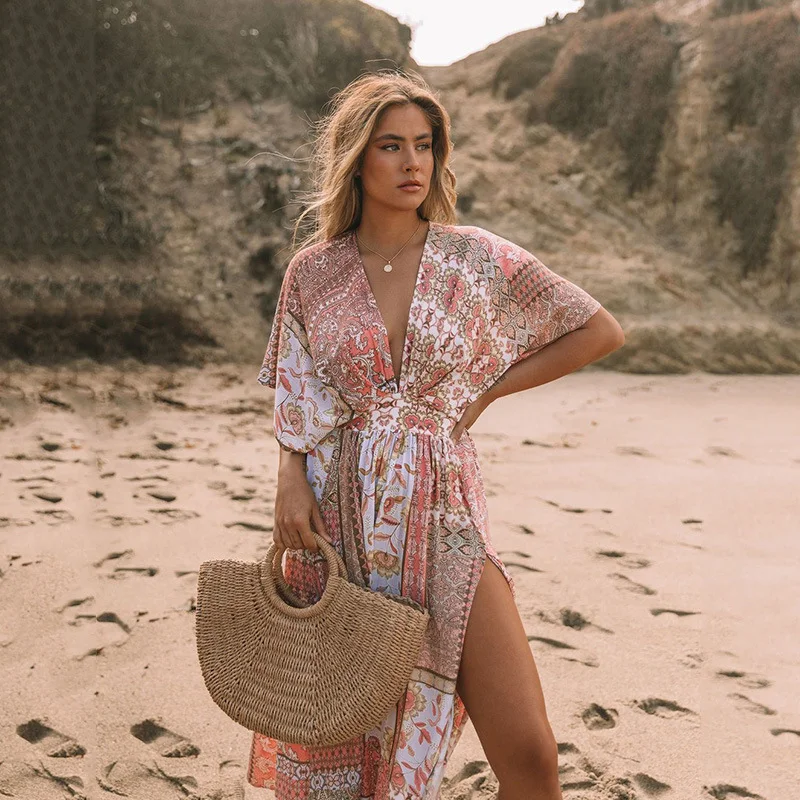 Printed Bohemian Irregular Printed Beach Sunscreen Blouse Skirt