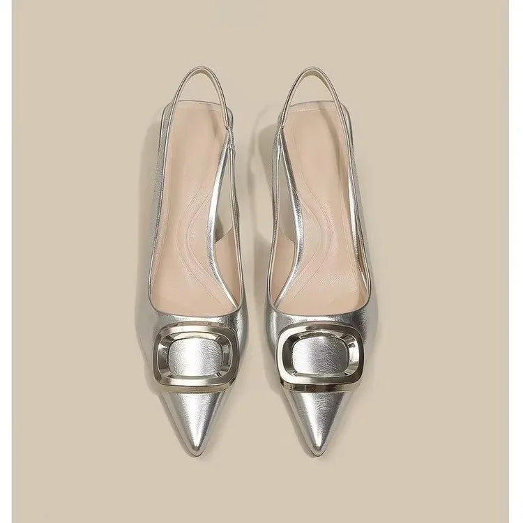 Brand Woman Slingback Shoes Fashion Spring New Ladies High Heels Elegant Med Heel Pointed Toe Slip on Sandal Mules Aiertu