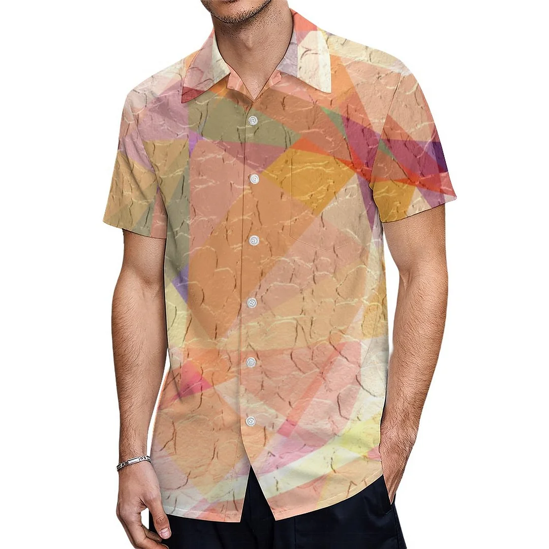Cubism Abstract Art Retro Geometric Hawaiian Shirt Mens Button Down Plus Size Tropical Hawaii Beach Shirts