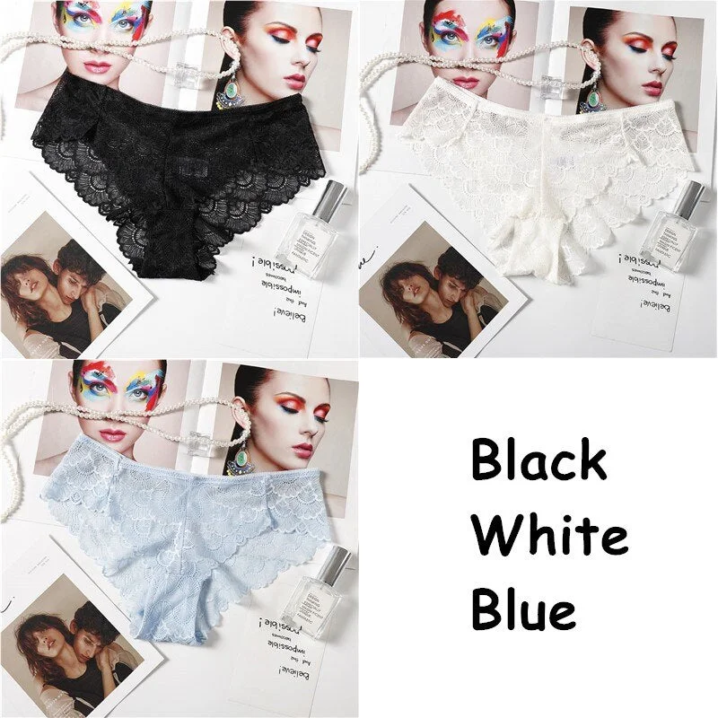 3PCS Sexy Lace Panties Solid Soft Breathable Briefs Seamless Women Underwear Ladies Panty Transparent Tempting Low-Rise Lingerie