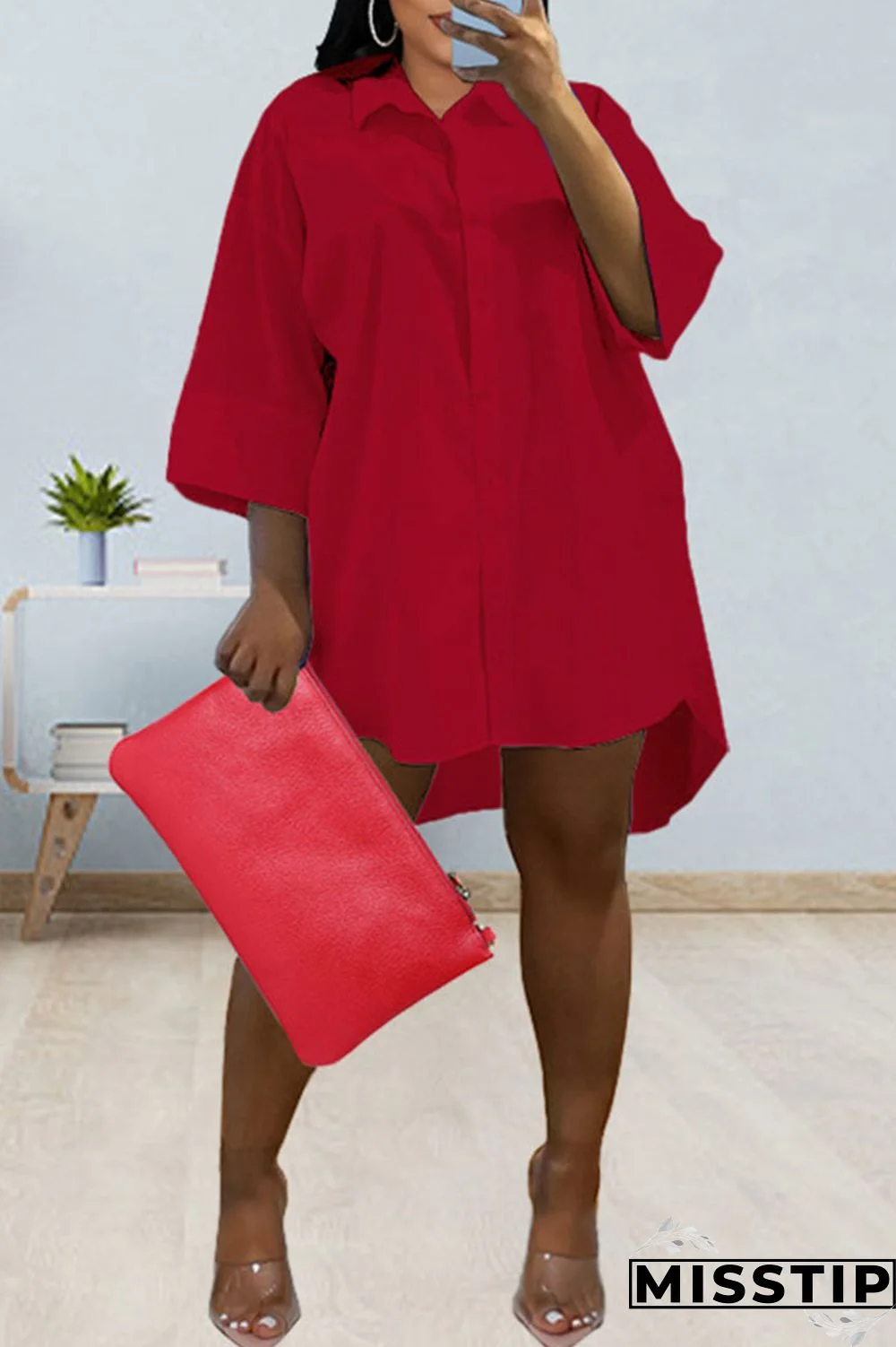 Green Casual Solid Patchwork Buckle Turndown Collar Shirt Dress Dresses