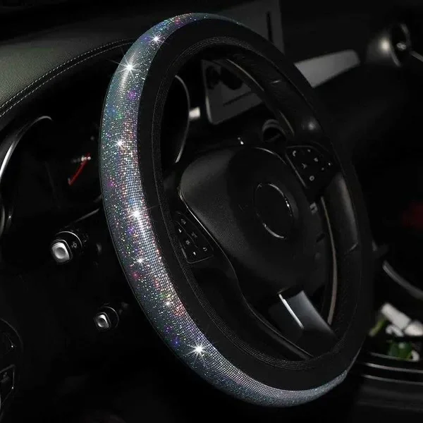 New Car Steering Cover with Bling Crystal Rhinestones Sparkling Universal Steer Wheel Protector for Women Girls