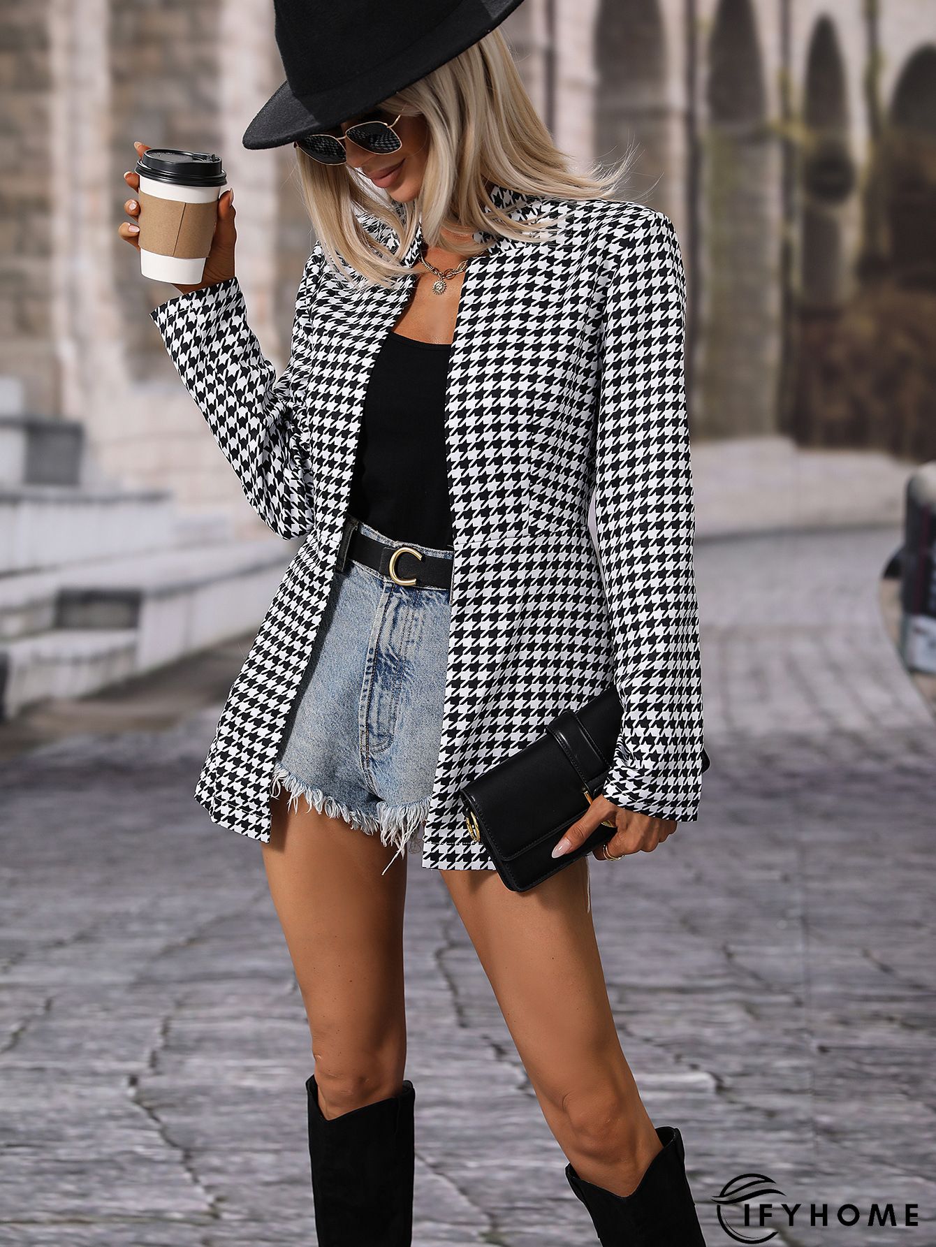 Woolen Houndstooth Casual Jacket | IFYHOME