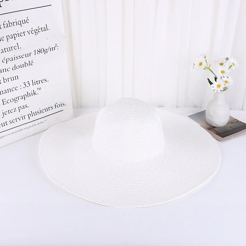 Summer Sun Hat Womens Ladies Straw Hat Big Wide Along The Beach Hat Sun Hat Simple Foldable Sunscreen UV Resistant Panama Hat