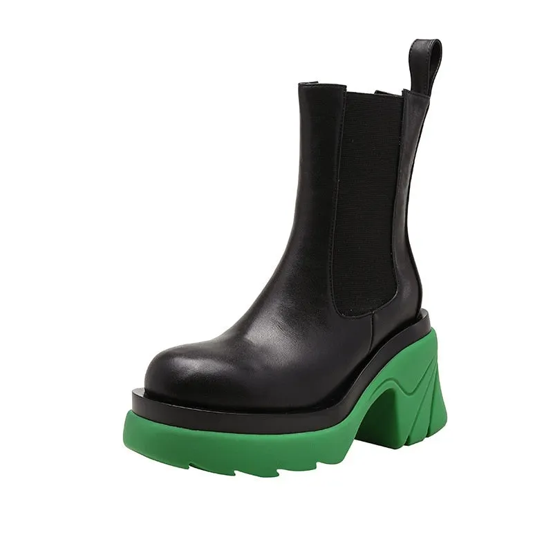 Women Ankle Boots Metal Chain Slip On Thich Platform Short Boots Ladies Mixed Color Autumn Winter Shoes Female Chelsea Fashion