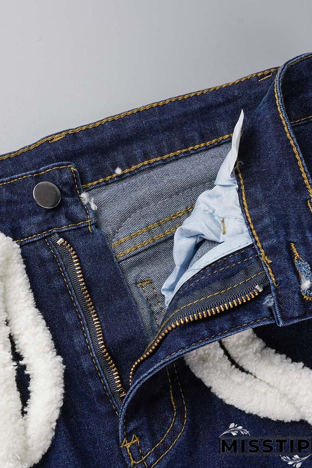 Light Blue Casual Solid Patchwork Mid Waist Regular Denim Jeans