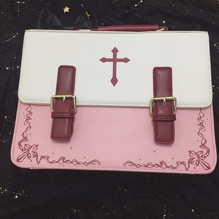 [Reservation] Red/Pink Gothic Lolita Cross 3 Ways Used Handbag Backpack Crossbody Bag SP178856