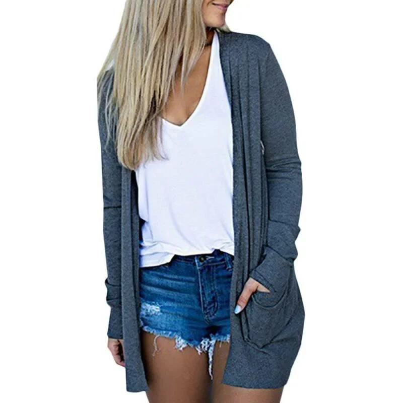 Solid Women Cardigans Long Sleeve Loose Mid Length Knittwear Casual Sweater Cardigan Female Thin Knitted Coat Cardigan Women