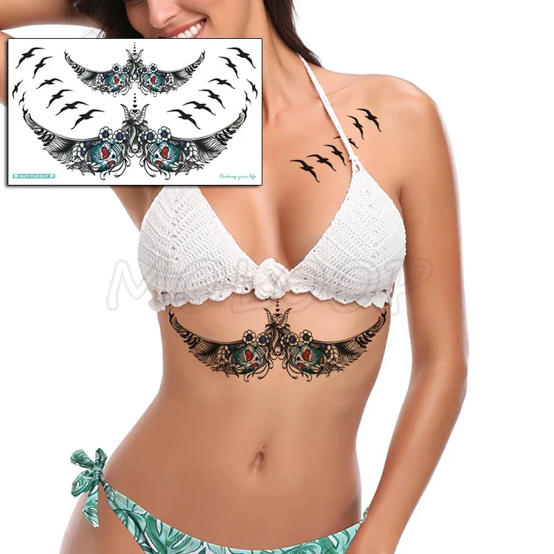 Temporary Tattoo Sticker Plant Leaf Flower Like Butterfly Sexy Chest Back Fake Tatoo Waterproof Flash Tatto Art for Woman Girl