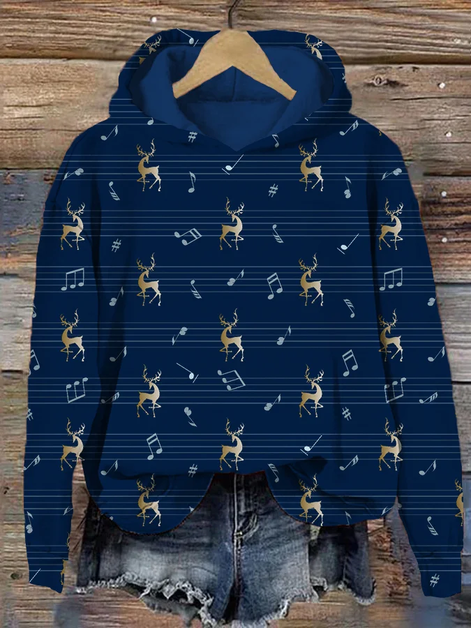 Comstylish Music Notes & Elk Casual Cozy  Hoodie