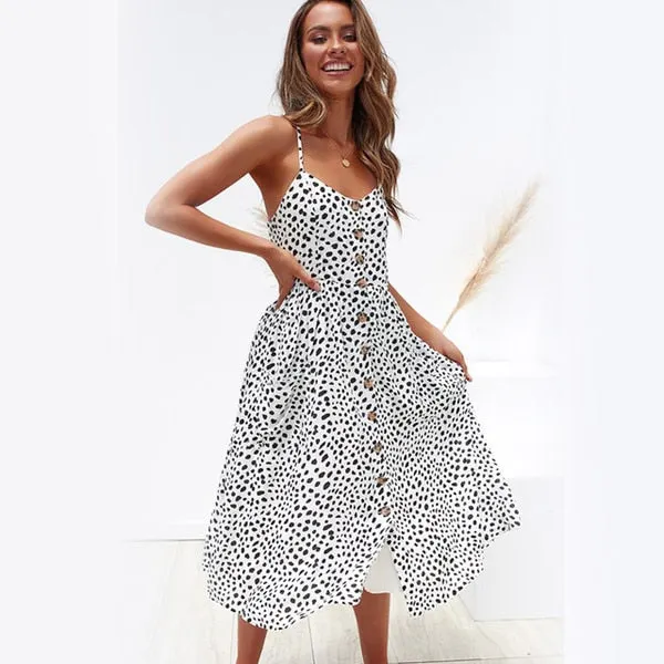 Button Striped Print Cotton Casual Beach Summer Dress Sexy Spaghetti Strap Pockets V-neck Off Shoulder Women Midi Dress Vestidos