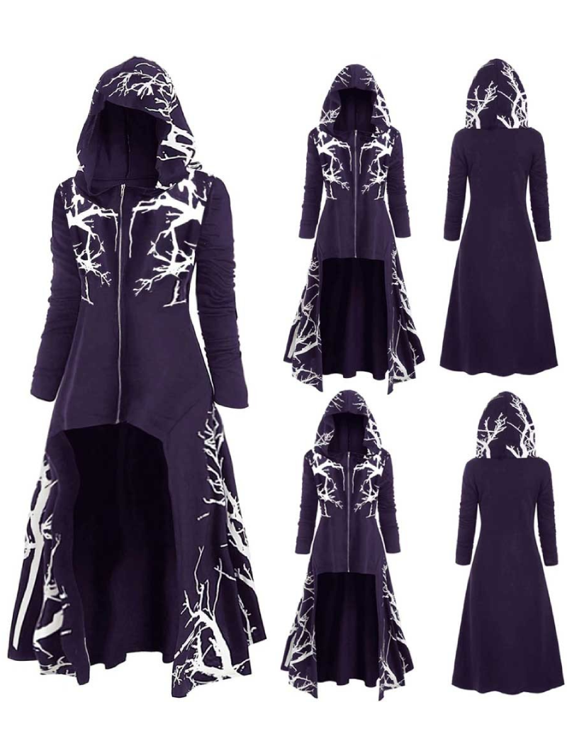 Halloween Witch Cloak Hooded Cloak Irregular Printed Long Sleeve Coats