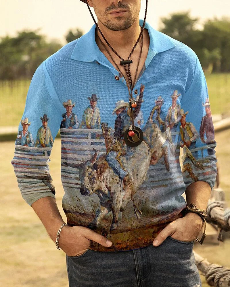 Men's Creative Graphic Contrast Retro Casual Polo Shirt05