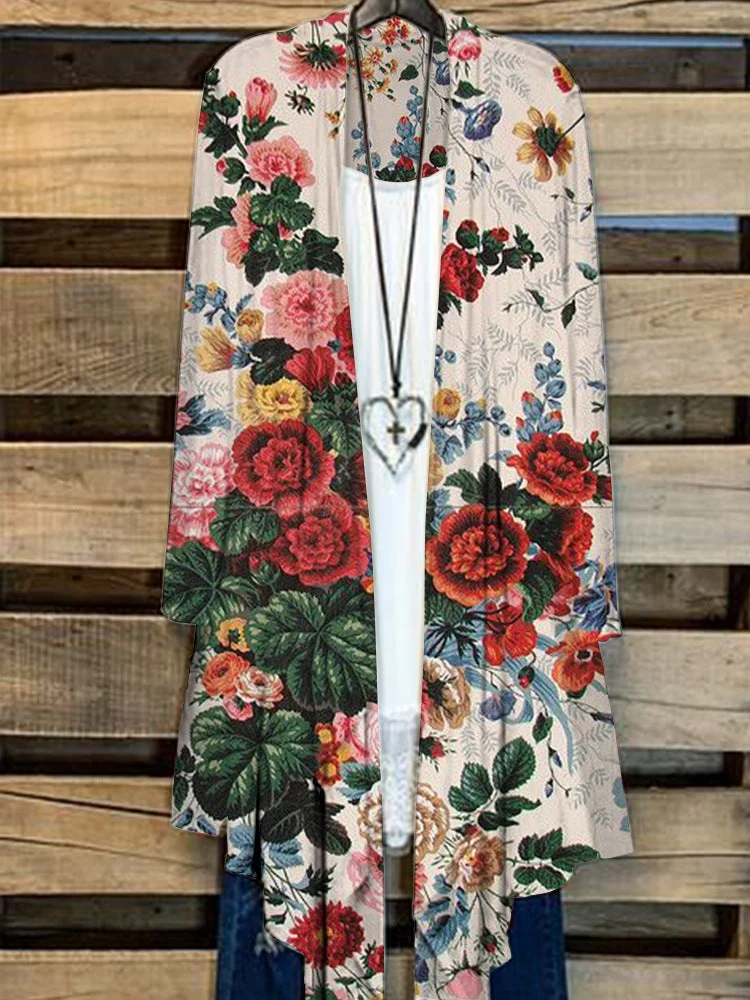 Women Long Sleeve Floral Printed Casual Loose Simple Cardigan