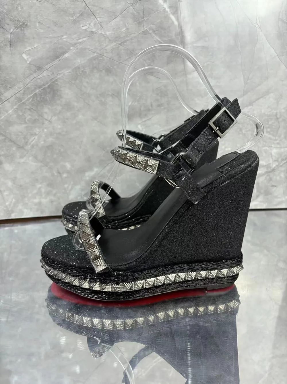 110mm Women's Platform Wedge Pumps Silver Pyramid Spike Red Bottoms Sandals