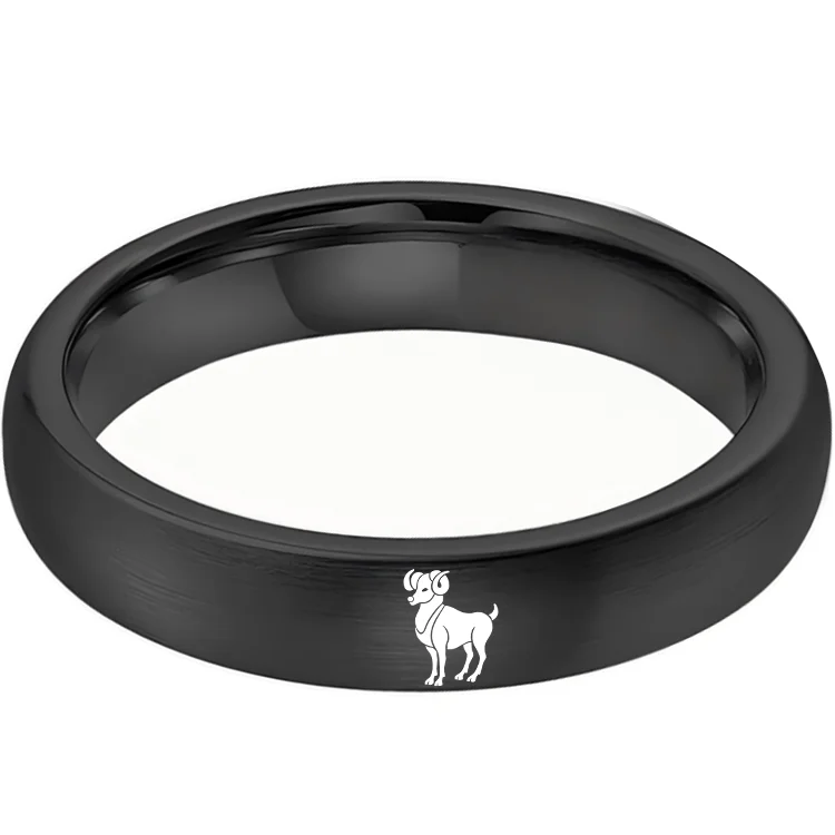 Men Women Aries Tungsten Carbide Rings Domed Top Black Tungsten Wedding Bands 4MM 6MM 8MM Width