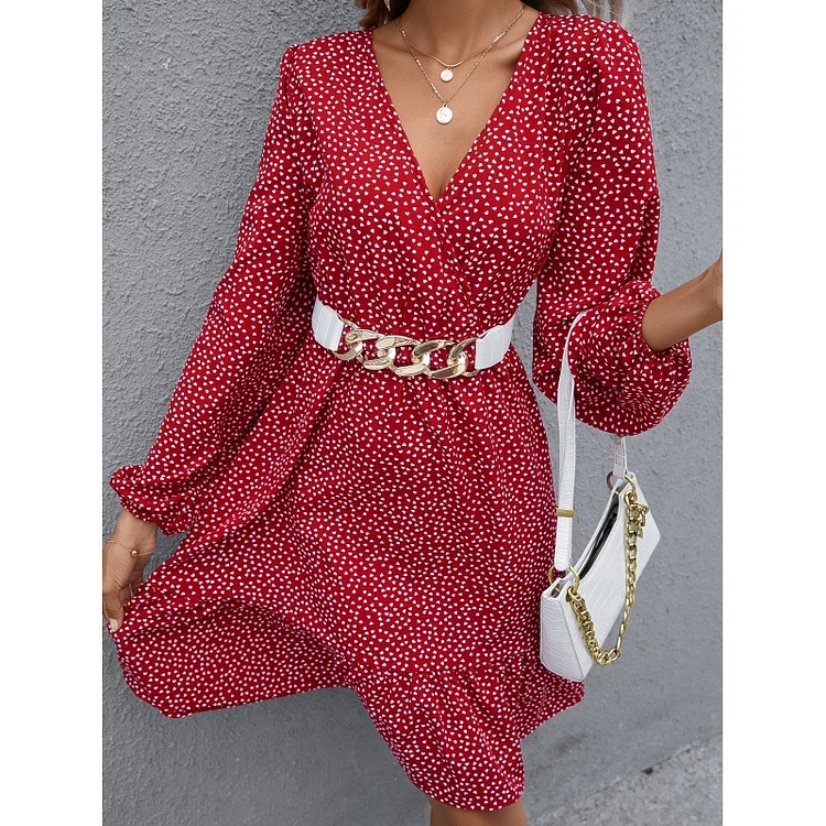 Elegant Print V Neck Casual Dresses