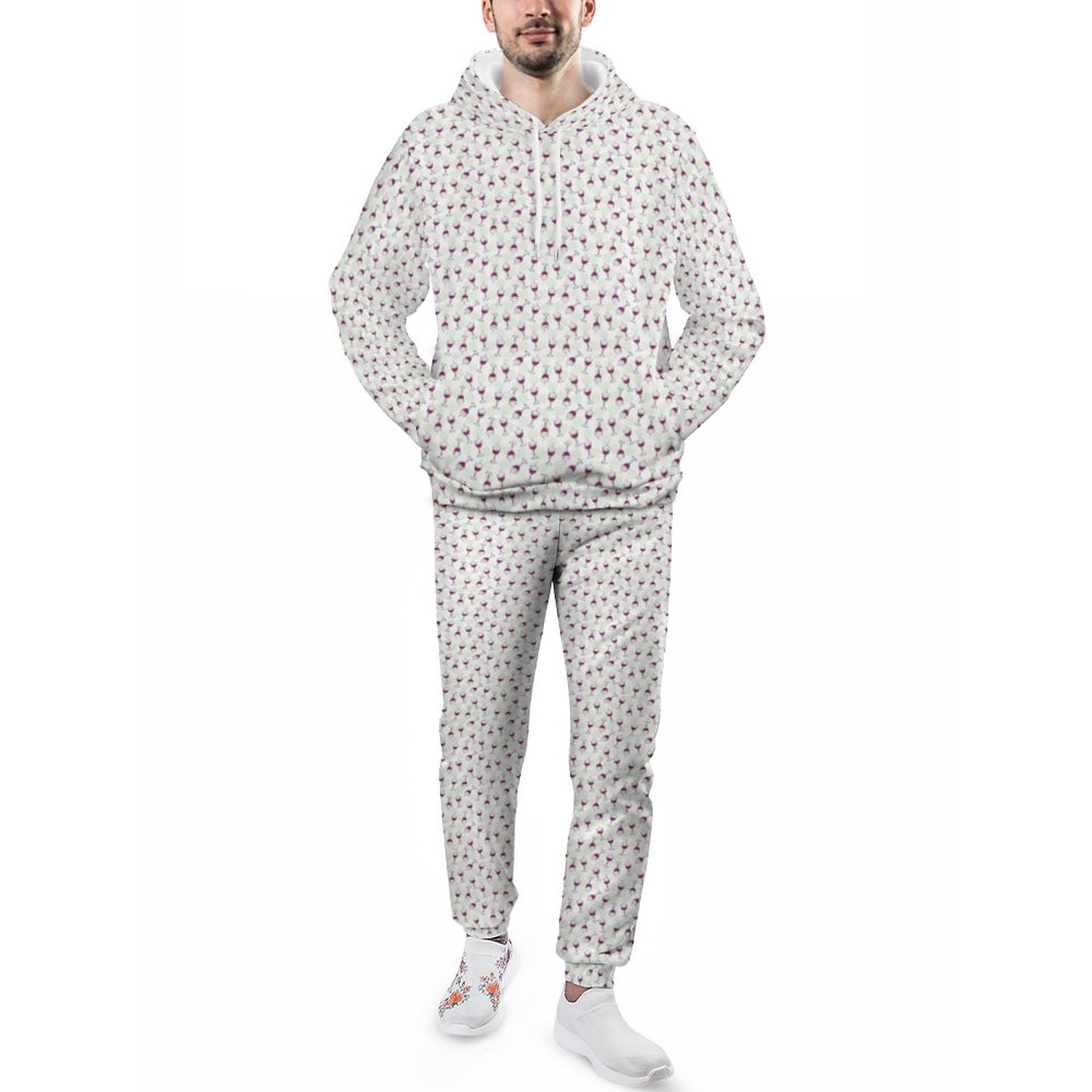 Fun Red Wine Glass Bubbles Illustration Pattern Men's Sweatsuits Set Casual Athletic Pullover And Sweatpants Suit Outfit
